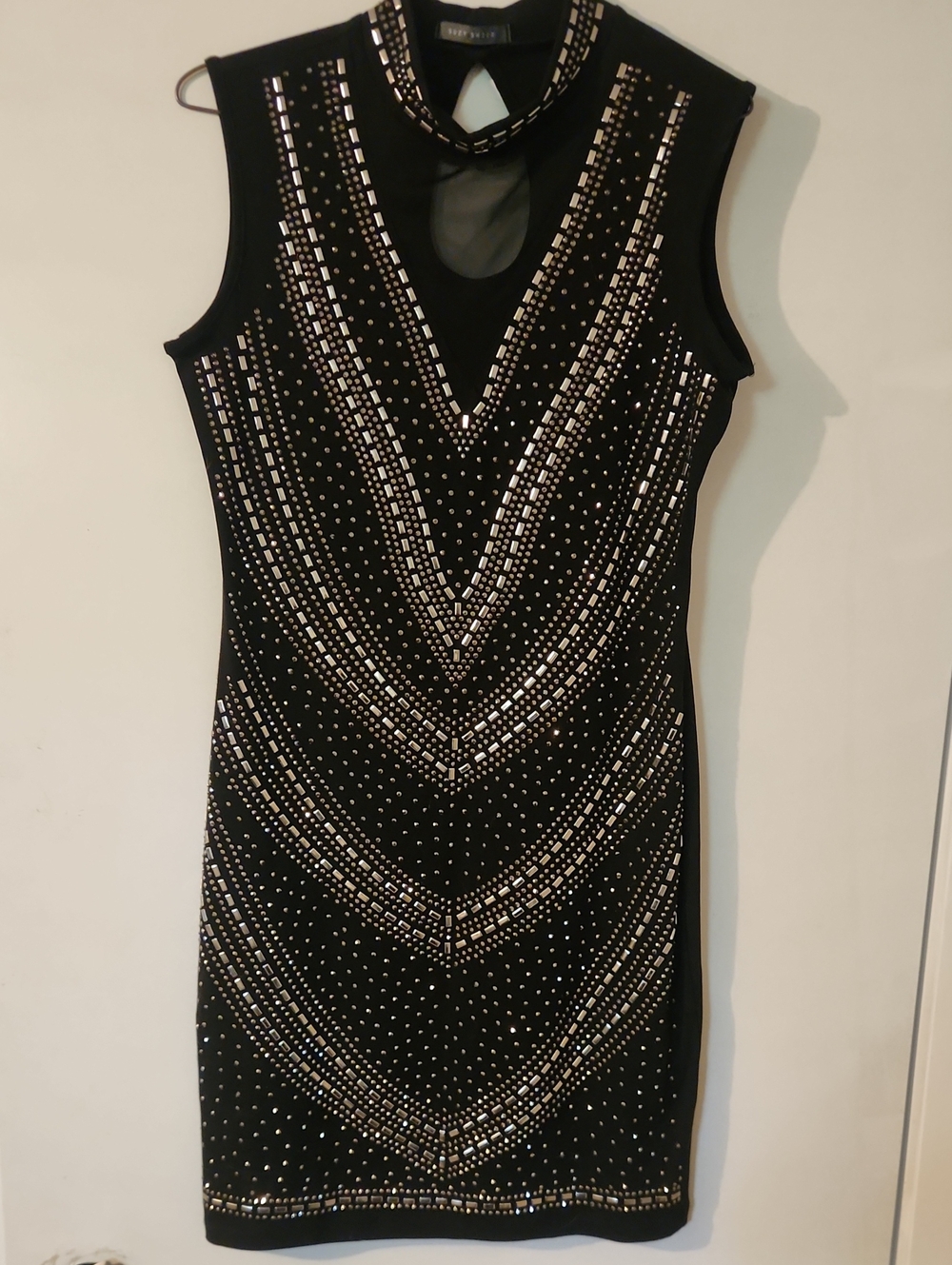 Suzy Shier Black Mini Dress with Silver Embellishments
